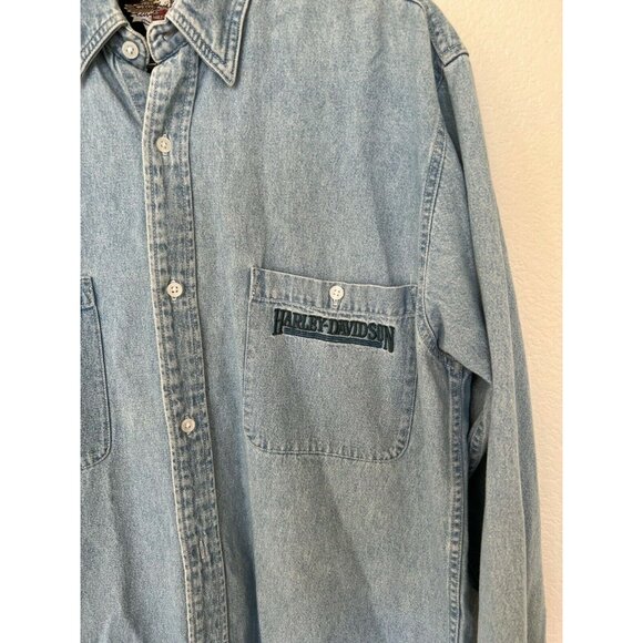 Harley Davidson Mens Denim Long Sleeve Button-Up Shirt M - Picture 3 of 5